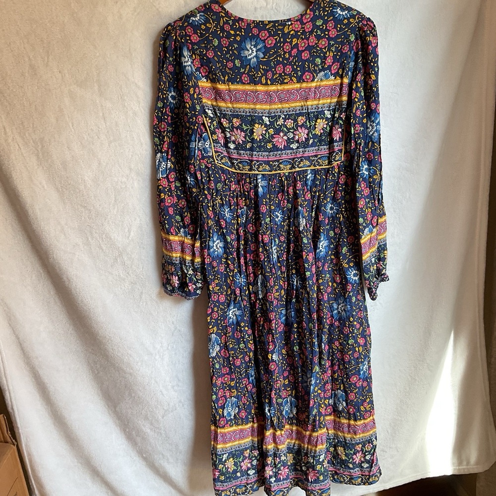 Floral Boho  Dress Womens XS Long Sleeve Midi Maxi Cottagecore Tassels - Picture 8 of 13